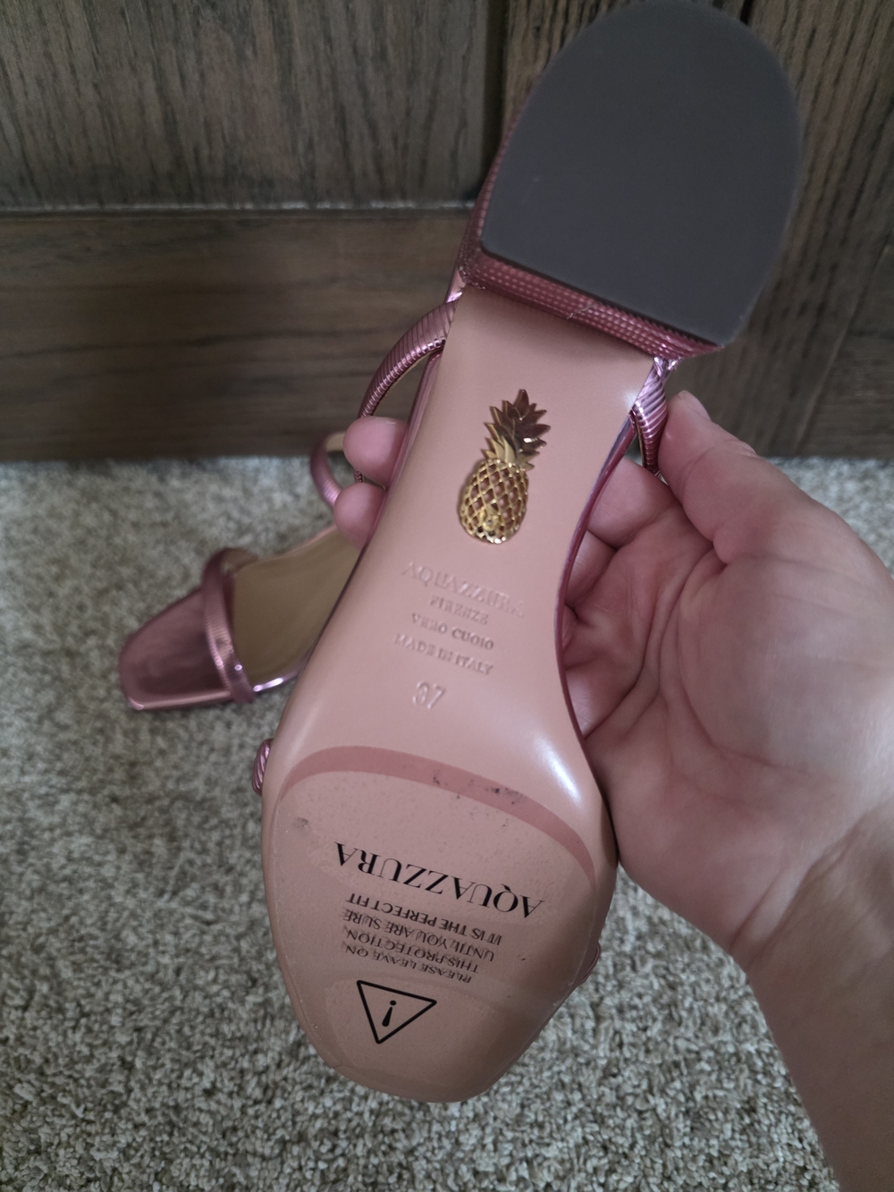 Aquazzura Riviera Metallic Rose Pink Strappy Block Heel Sandals - Picture 4 of 5